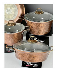 Brioni Copper 7 Parça Granit Tencere ve Tava Seti