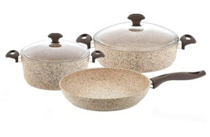 Falez Creamy 5 Parça Granit Tencere ve Tava Seti