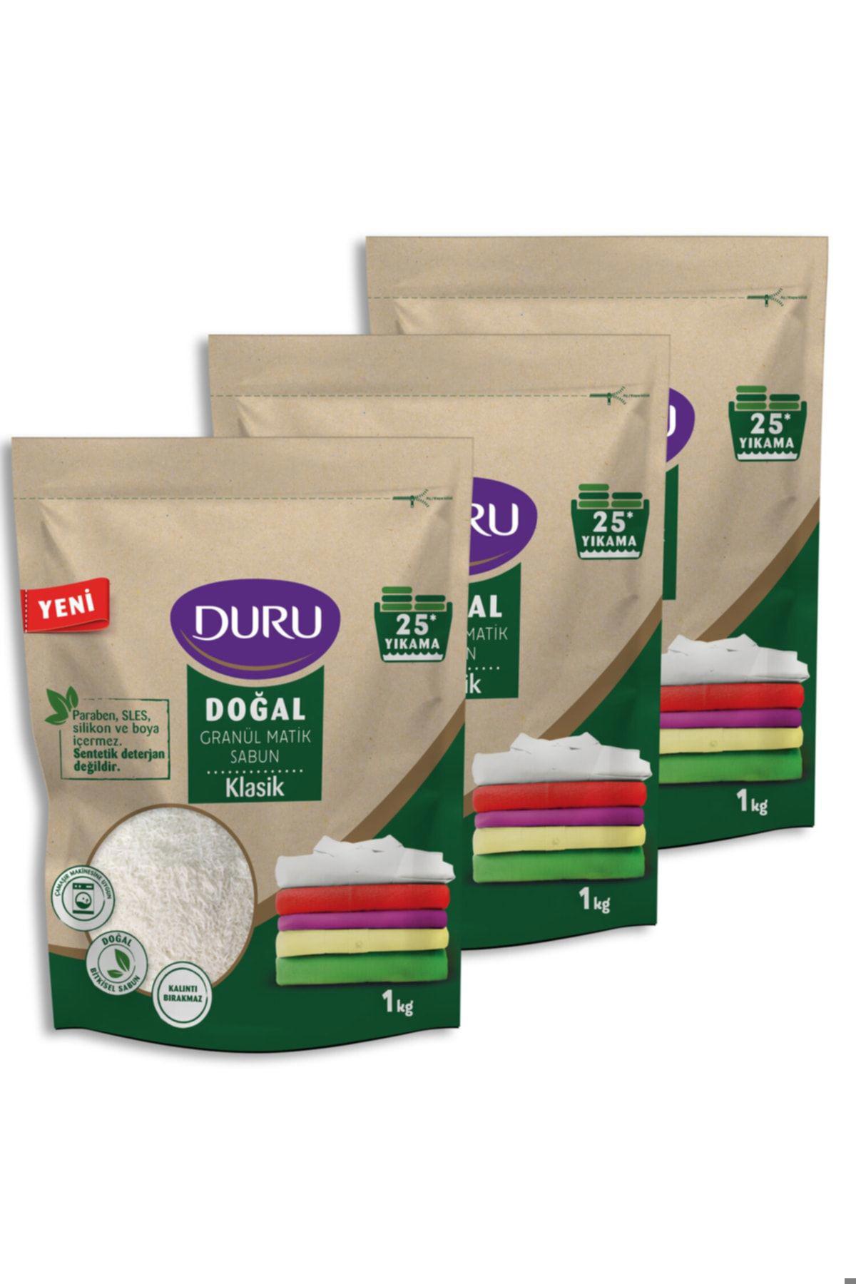 Duru Doğal Granül Matik Sabun Klasik Renkliler ve Beyazlar İçin 75 Yıkama Toz Deterjan 3x1 kg