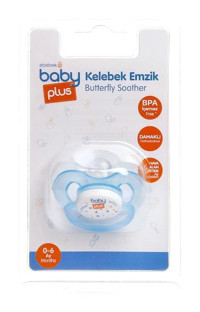 Baby Plus 0-6 Ay Ortodontik Kiraz Uçlu Damaklı Silikon Emzik Mavi