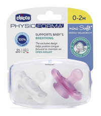 Chicco Physioforma 0-2 Ay Ortodontik Kiraz Uçlu Silikon 2'li Emzik Beyaz-Pembe