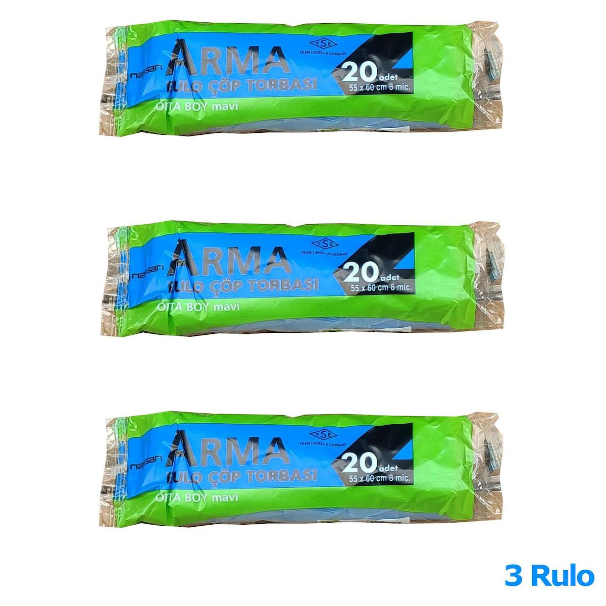 Arma Rulo Orta Boy 55x60 cm Çöp Poşeti 60 Adet Mavi