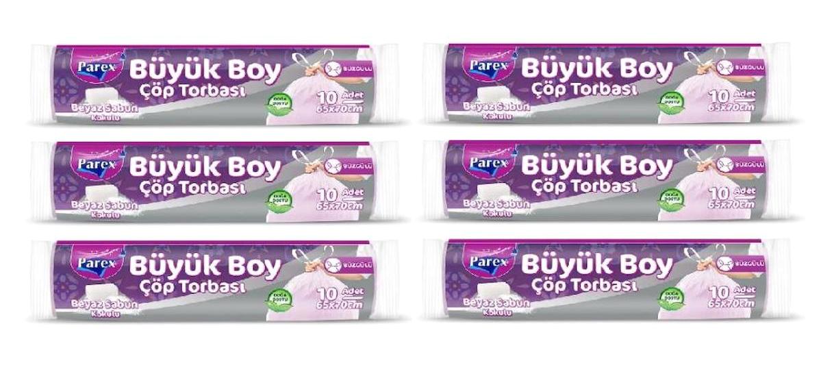 Parex Sabun Kokulu Büzgülü Büyük Boy 65x70 cm Çöp Poşeti 6x10 Adet Pembe