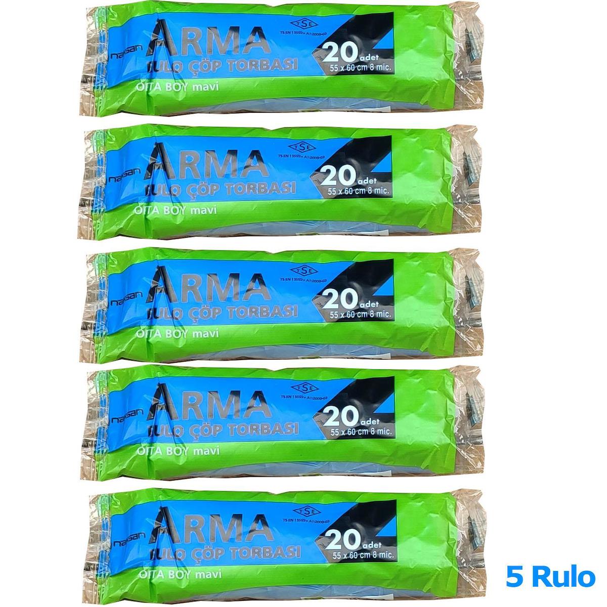 Arma Orta Boy 55x60 cm Çöp Poşeti 100 Adet Mavi