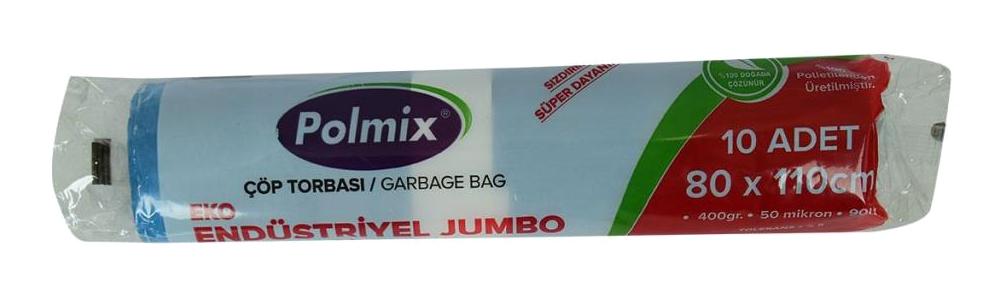 Polmix Endüstriyel Jumbo Boy 80x110 cm Çöp Poşeti 10 Adet Mavi