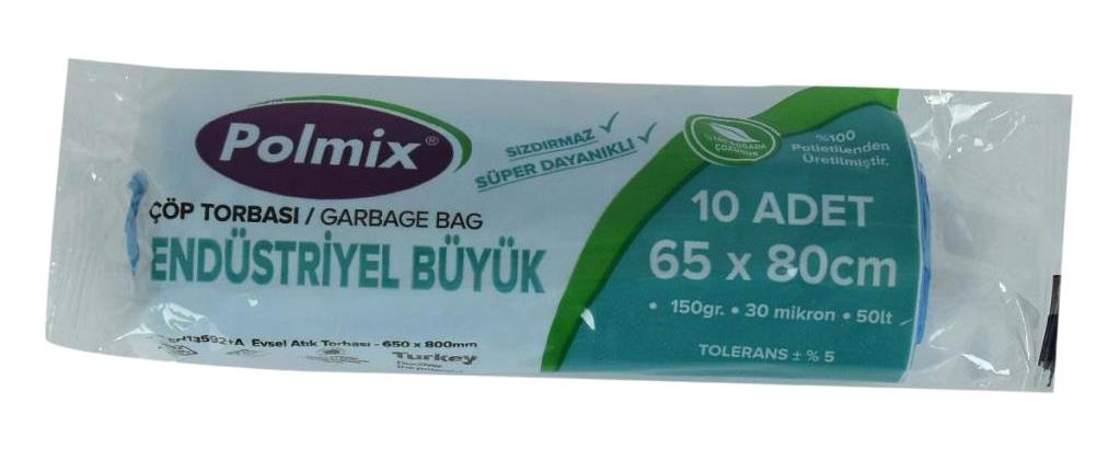 Polmix Endüstriyel Büyük Boy 65x80 cm Çöp Poşeti 10 Adet Mavi