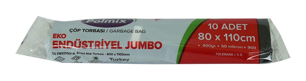 Polmix Eko Endüstriyel Jumbo Boy 80x110 cm Çöp Poşeti 10 Adet Siyah