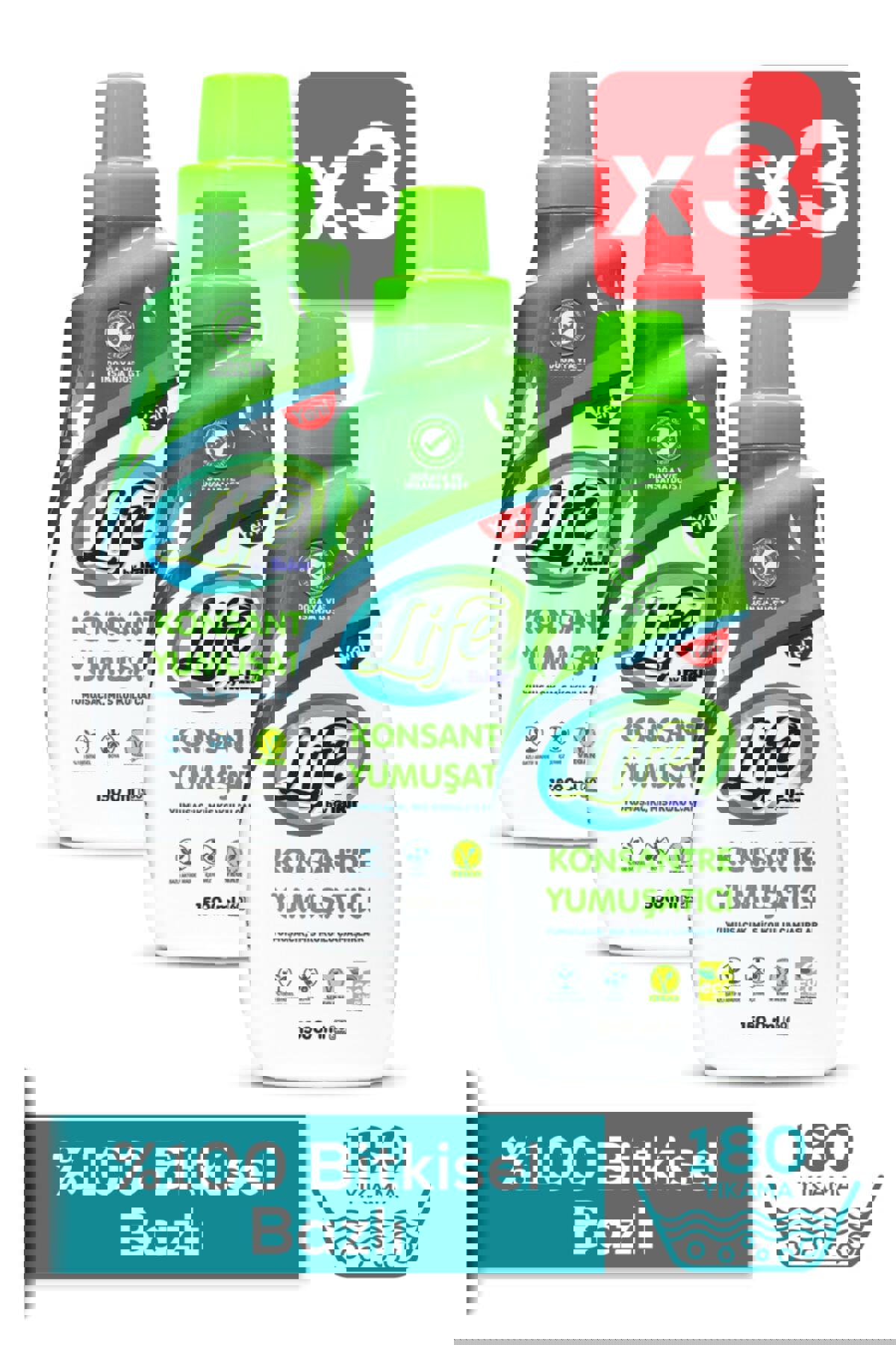 Life By Fakir Konsantre 180 Yıkama Yumuşatıcı 3x1.5 lt