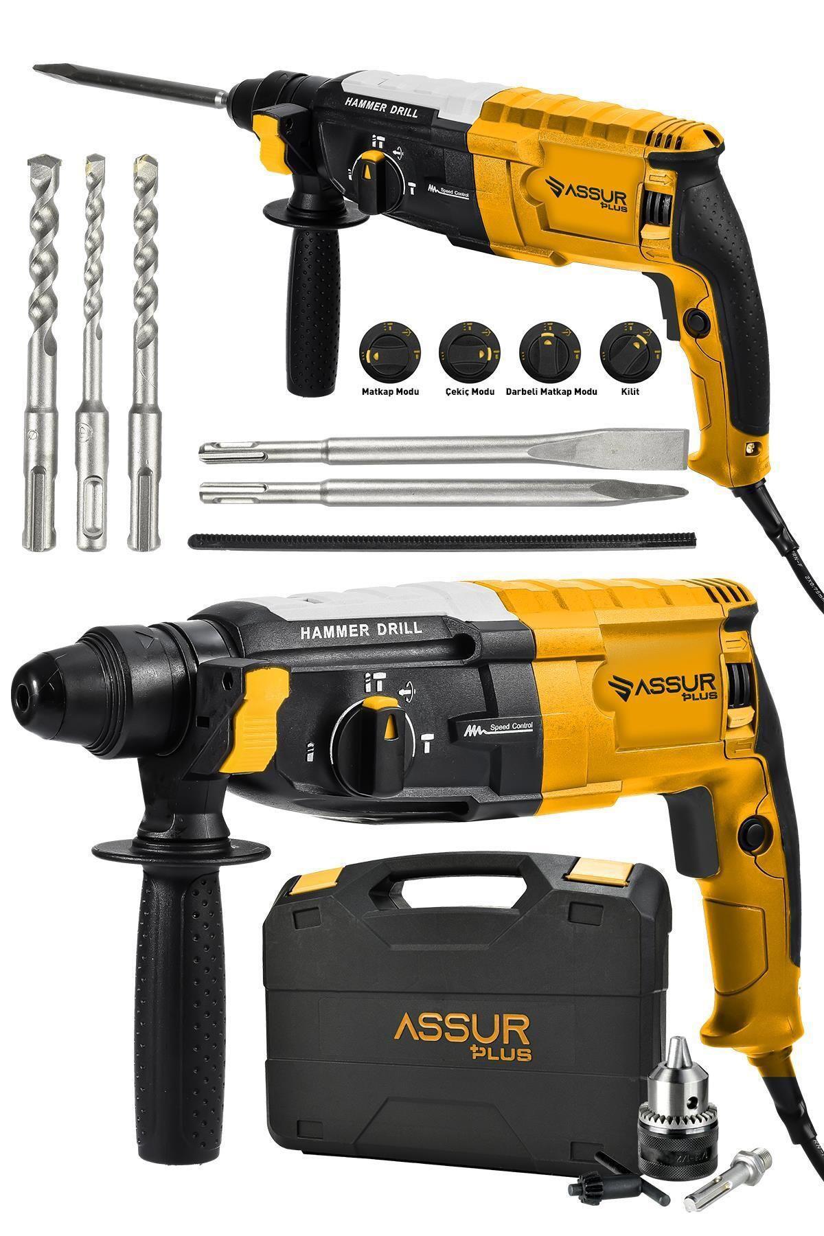 Assur Plus Pro 1000 W 4000 darbe/dk 7 kg Elektrikli Kırıcı Delici Matkap Sarı - Siyah