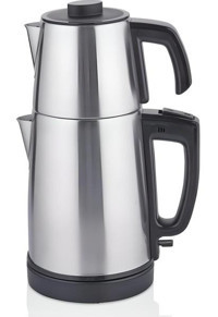 Aksu Tea Tech T73 Çelik Demlikli 1800 W Işıklı Çelik Gövdeli Gri Çay Makinesi