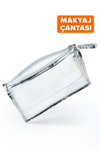 OlaLab Gümüş Şeffaf Tekstil Makyaj Çantası