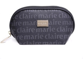 Marie Claire Siyah Yazılı Deri Makyaj Çantası