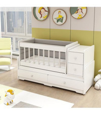 Afilli Bebek Suntalam Dikdörtgen Çekmeceli Sallanan Karyola Beşik Beyaz