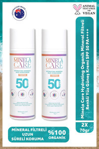 Minela Care Yüksek Korumalı Renkli 50 Faktör Tüm Ciltler İçin Leke Karşıtı Nemlendiricili Mineral Filtreli Yağsız Suya Dayanıklı Yüz Güneş Kremi 2x70 ml