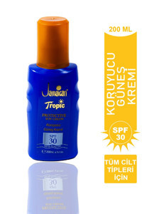 Jamaican Tropic Sun Protection Renksiz 30 Faktör Tüm Ciltler İçin Nemlendiricili Suya Dayanıklı Yüz ve Vücut Güneş Kremi 200 ml