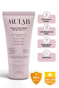 Mulab Tone Up Renkli 50 Faktör Tüm Ciltler İçin Nemlendiricili Yağ Bazlı Suya Dayanıklı Yüz ve Vücut Güneş Kremi 50 ml