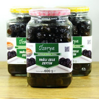 İzorya Yağlı Tuzlu Sele Siyah Zeytin Kavanoz 600 gr