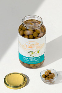 Nermin Hanım Zeytinliği Edremit Kırma Tuzlu Salamura Yeşil Zeytin Kavanoz 950 gr