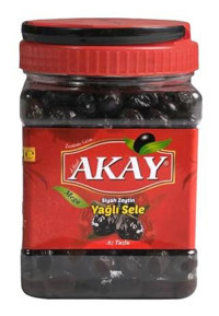 Akay Mega Yağlı Tuzlu Sele Siyah Zeytin Pet Kavanoz 1 kg