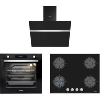 Simfer 7381-3653-8611 Dijital Doğalgazlı Cam Set Üstü Davlumbaz 3'lü Ankastre Set Siyah