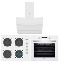 Simfer 3507-8707-7330 Dijital Doğalgazlı Cam Set Üstü Davlumbaz 3'lü Ankastre Set Beyaz