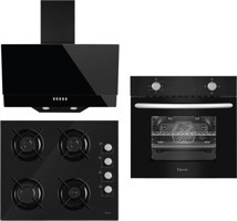 Ferre S2140CE-2002TC-D003 Doğalgazlı Cam Set Üstü Davlumbaz 3'lü Ankastre Set Siyah