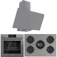 Ferre RS038-QMS63CPR-D079 Dijital Doğalgazlı Cam Set Üstü Davlumbaz 3'lü Ankastre Set Gri