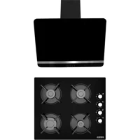 Alveus Bindesit-GLS640 Doğalgazlı Cam Ocak Davlumbaz İkili 2'li Ankastre Set Siyah