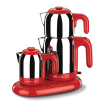 Korkmaz A353-01 Mia Çelik Demlikli 1600 W Çelik Kırmızı Vintage Çay Makinesi