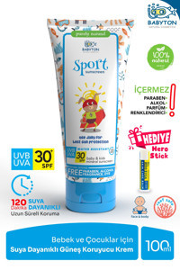 Babyton Renksiz 30 Faktör Hassas Ciltler İçin Nemlendiricili Suya Dayanıklı Yüz ve Vücut Güneş Kremi 100 ml