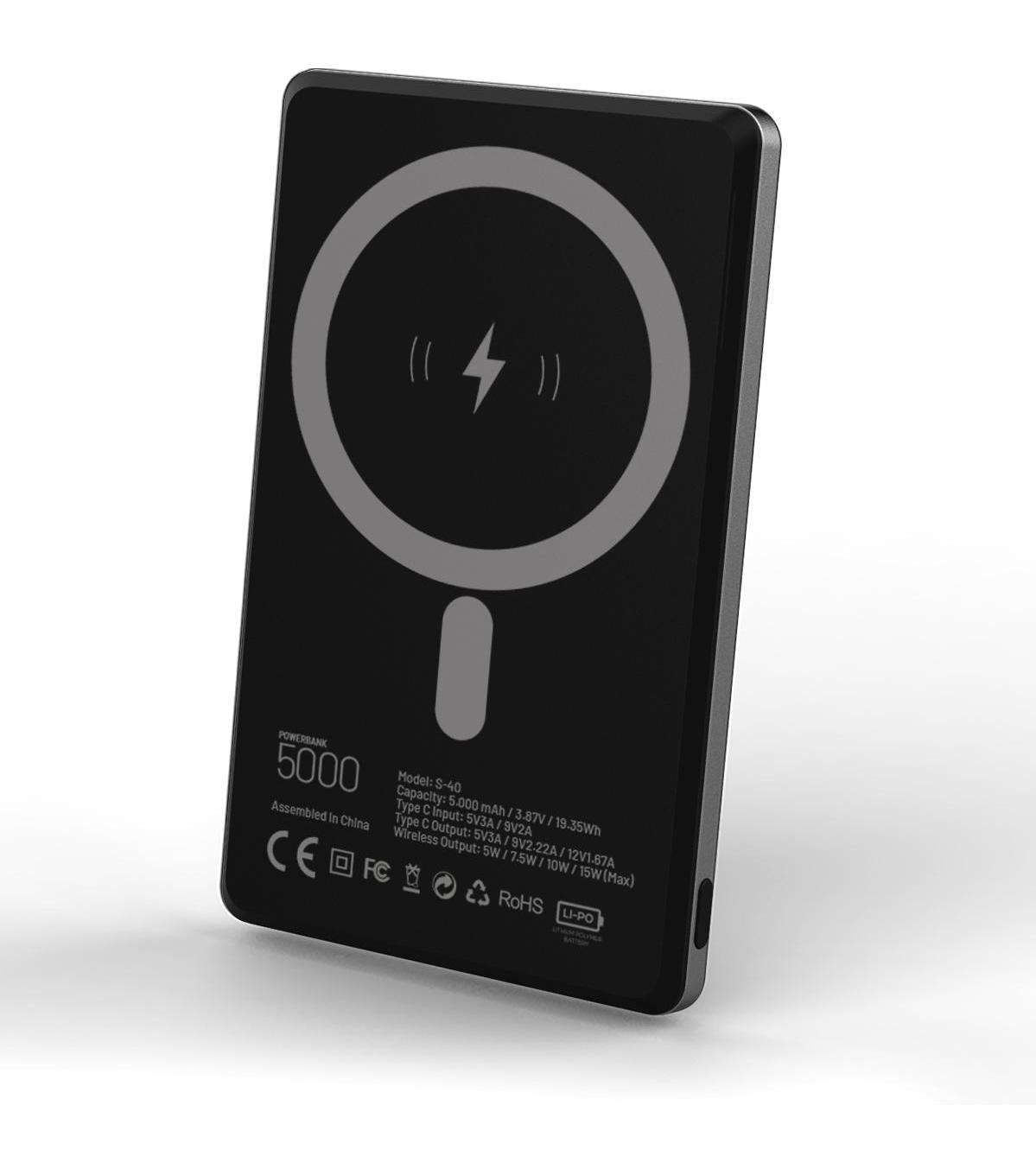 Simex S-40 5000 mAh Hızlı Şarjlı Mıknatıslı Magsafe Kablosuz Powerbank Siyah