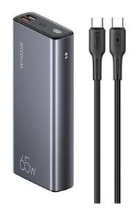 Usams US-CD165 30000 mAh Hızlı Şarjlı Dijital Göstergeli Type C - USB Çoklu Bağlantılı Kablolu Powerbank Gri