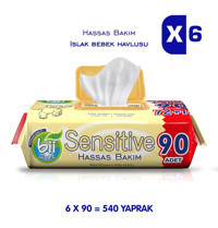 Bii Wipes Sensitive 90 Yaprak 6'lı Paket Islak Mendil