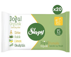 Sleepy Organik Pamuklu 15 Yaprak 20'li Paket Islak Mendil