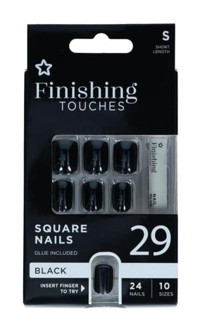 Superdrug Finishing Touches Kısa Parlak 24'lü Kare Siyah Takma Tırnak