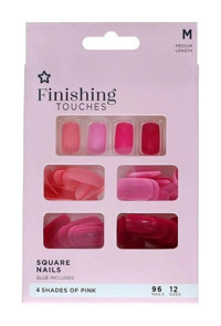Superdrug Finishing Touches 96'lı Kare Pembe Takma Tırnak