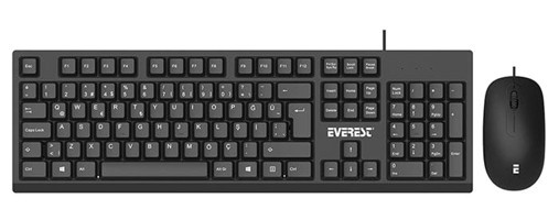 Everest KM-615 Ergonomik Siyah Kablolu Klavye Mouse Seti