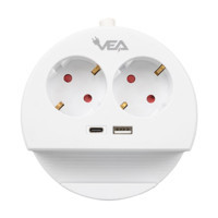 Vea VE-G1102C 2'li Soket 1.5 Metre Tekli USB Kablolu Çiftli Akım Korumalı Priz