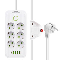 Vea VA-21564 6'lı Soket 1.5 Metre 4'lü USB Kablolu Çiftli Akım Korumalı Priz