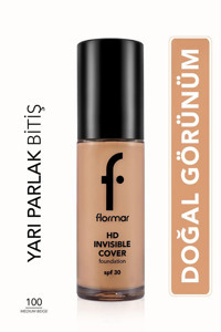 Flormar Invisible Cover Hd 100 Medium Beige Güneş Koruyuculu Likit Şişe Fondöten 30 ml