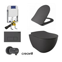 Creavit Gr5001- FE320 Seramik Kanallı Arkadan Çıkışlı Gömme Asma Klozet Siyah