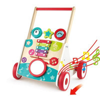 Hape Geometrik Desenli 4 Tekerlekli 3 Kademeli Oyuncaklı Müzikli Yürüme Arkadaşı Yürüteç Çok Renkli