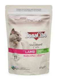 Bonacibo Pouch Yetişkin Kısırlaştırılmış Kuzu Eti Jöleli Yaş Kedi Maması 85 gr