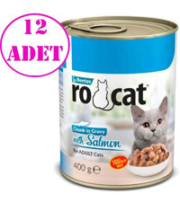 Rocat Yetişkin Somonlu Parça Etli Yaş Kedi Maması 12x400 gr
