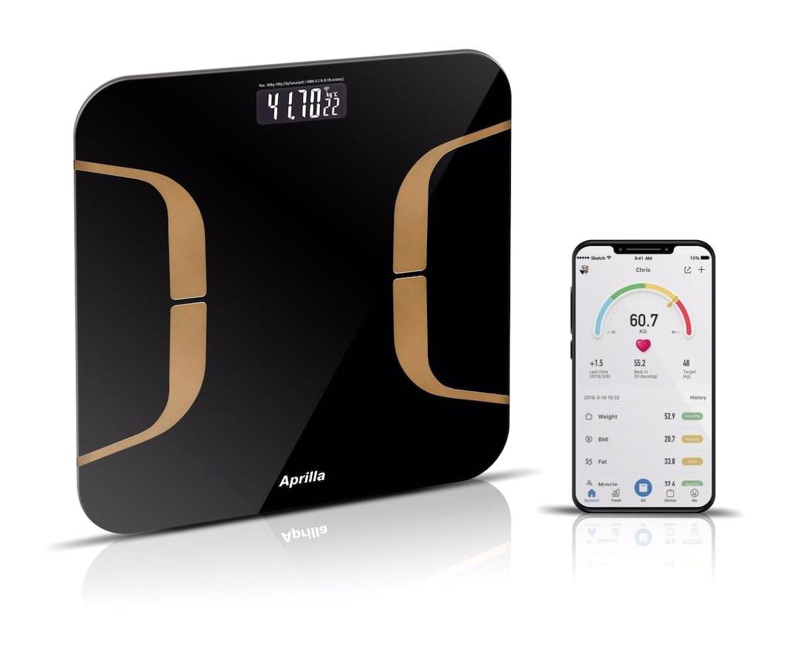 Aprilla ABS-1080 Yağ Ölçen Vücut Analizi Yapan Bluetoothlu Kas Ölçen Cam Dijital Akıllı Tartı Siyah