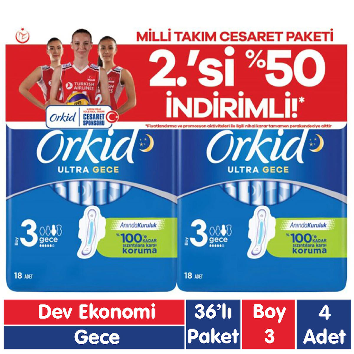 Orkid Cesaret Organik Antialerjik 36'lı Hijyenik Ped 4 Adet