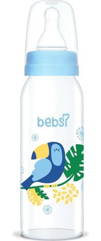 Bebsi 244 Klasik Polipropilen Yavaş Akışlı 0-6 Ay Desenli Mavi Damaklı Biberon 250 ml