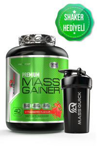 MassQuick Premium Çilek Aromalı 40 Servis Kilo Aldırıcı Karbonhidrat 3200 gr Toz + Shaker