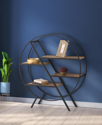 Sivas Gözde Mobilya Yuvarlak Ferforje 4 Bölmeli 4 Raflı Metal 113 cm Siyah Kitaplık