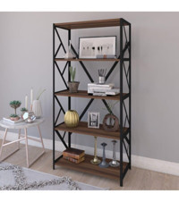 Noowa 4 Bölmeli 4 Raflı Metal 150 cm Siyah Kitaplık